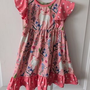 Millie Loves Lily Pink Flutter Sleeves Unicorn Dress